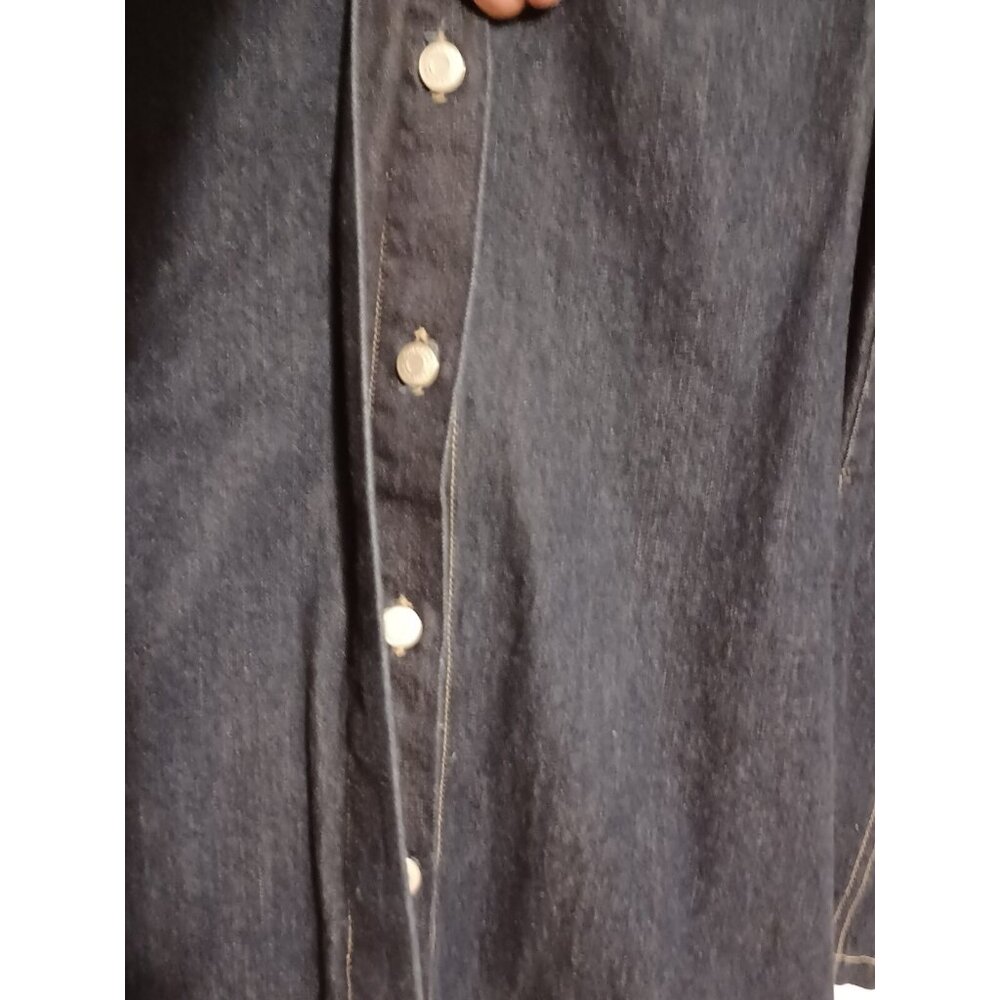 XHILARATION Size M Long Drk Blu Denim Jacket Dress Boho 100%Cotton Gently Used - Picture 2 of 5